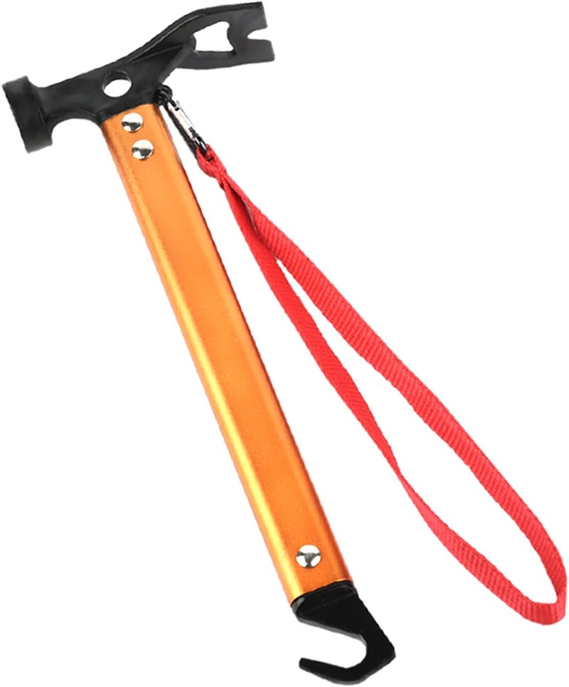 RIY Carbon Steel Aluminum Camping Hammer, 12" Small Lightweight Three-in-One Functional Tent Stake Hammer for Hiking Kit Orange - Image 1